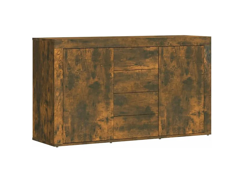 Petit buffet 2 portes 4 tiroirs 120cm – Modèle Takino-Couleur Marron fumé