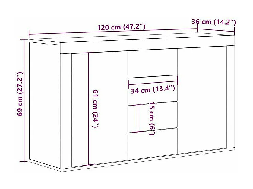 Petit buffet 2 portes 4 tiroirs 120cm – Modèle Takino-Couleur Marron fumé