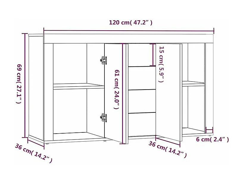 Petit buffet 2 portes 4 tiroirs 120cm – Modèle Takino-Couleur Marron fumé