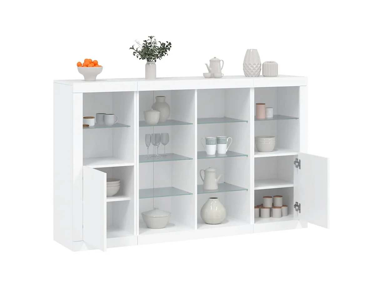 Buffets avec lumières LED 3 pcs blanc bois d'ingénierie