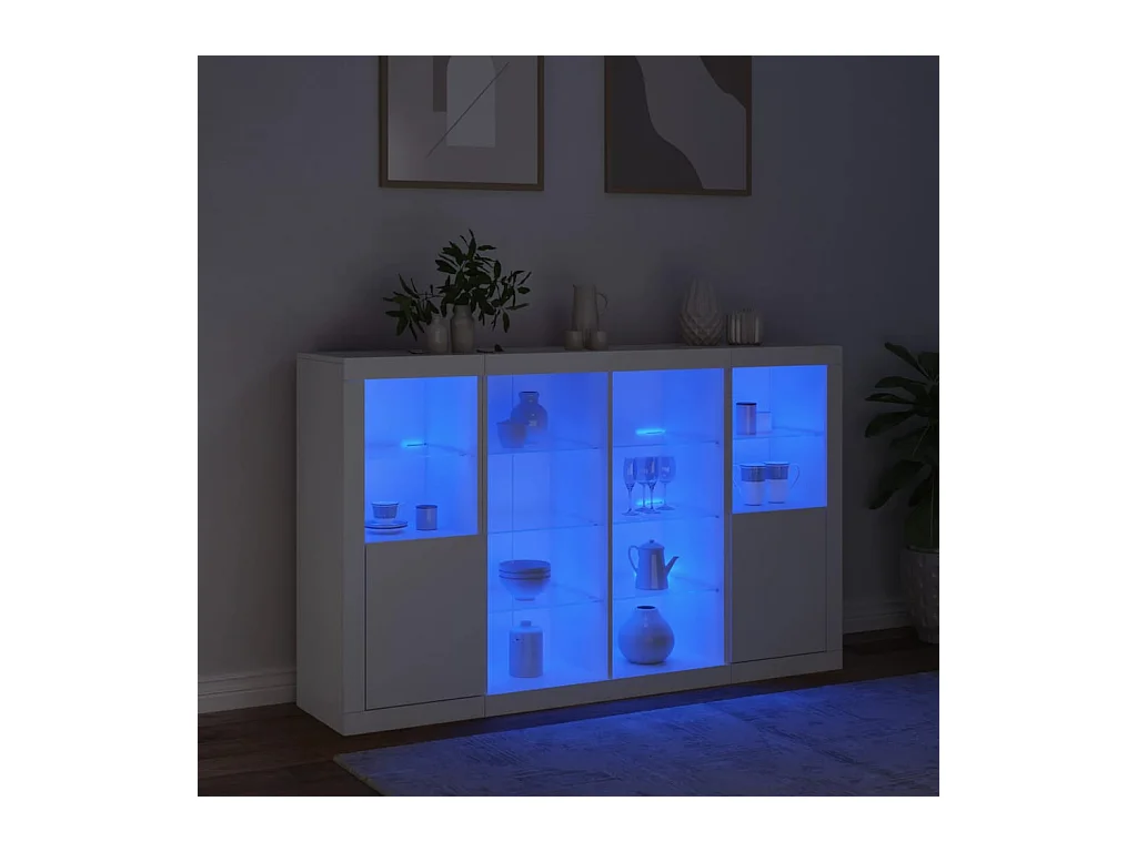 Buffets avec lumières LED 3 pcs blanc bois d'ingénierie