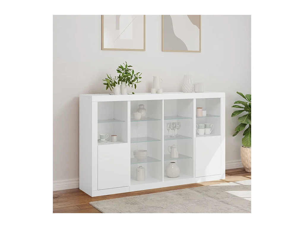 Buffets avec lumières LED 3 pcs blanc bois d'ingénierie