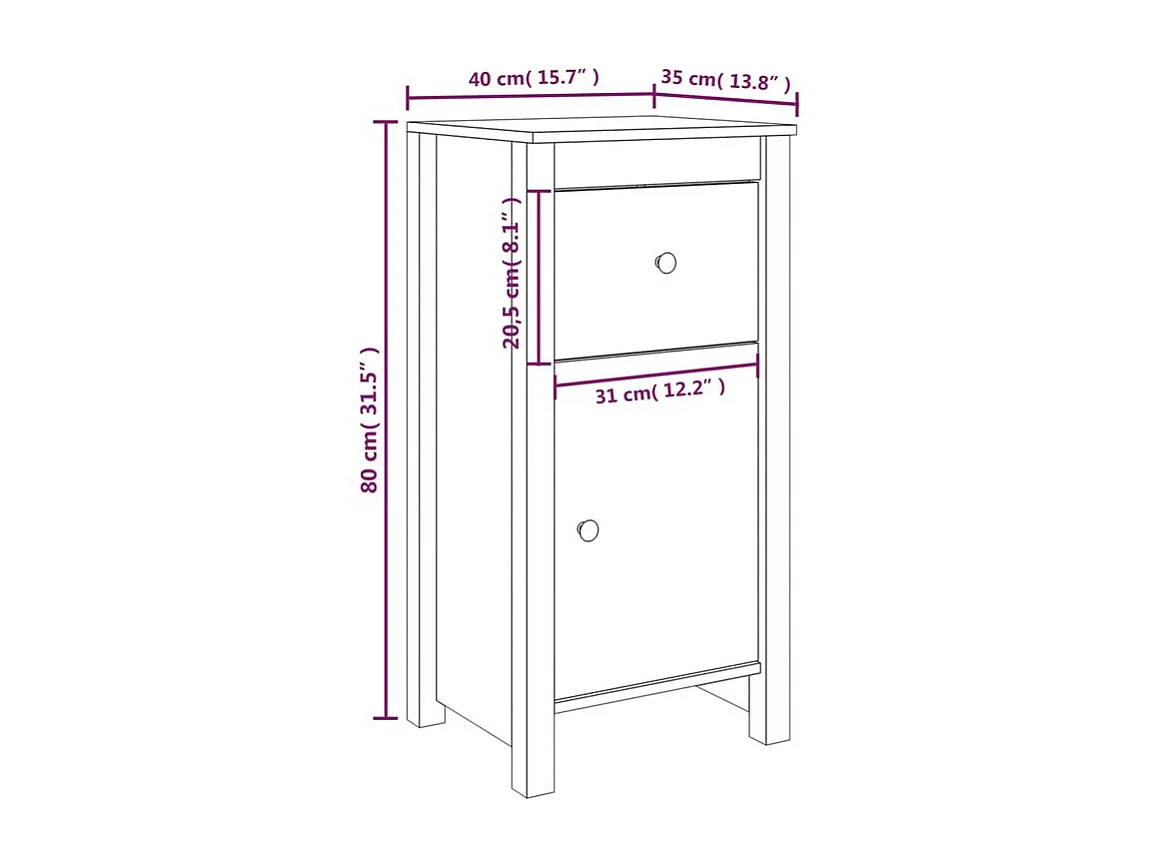 Buffet marron miel 40x35x80 bois massif de pin