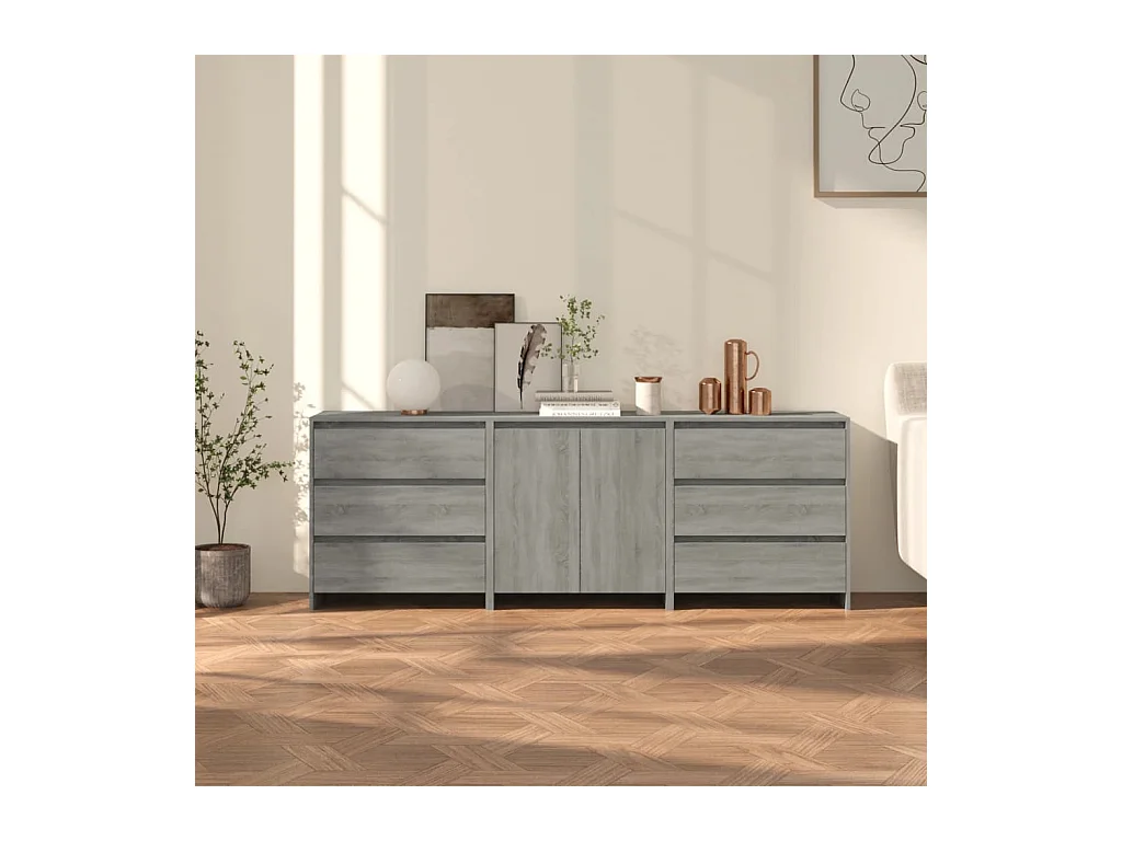 Buffets 3 pcs Sonoma gris Bois d'ingénierie