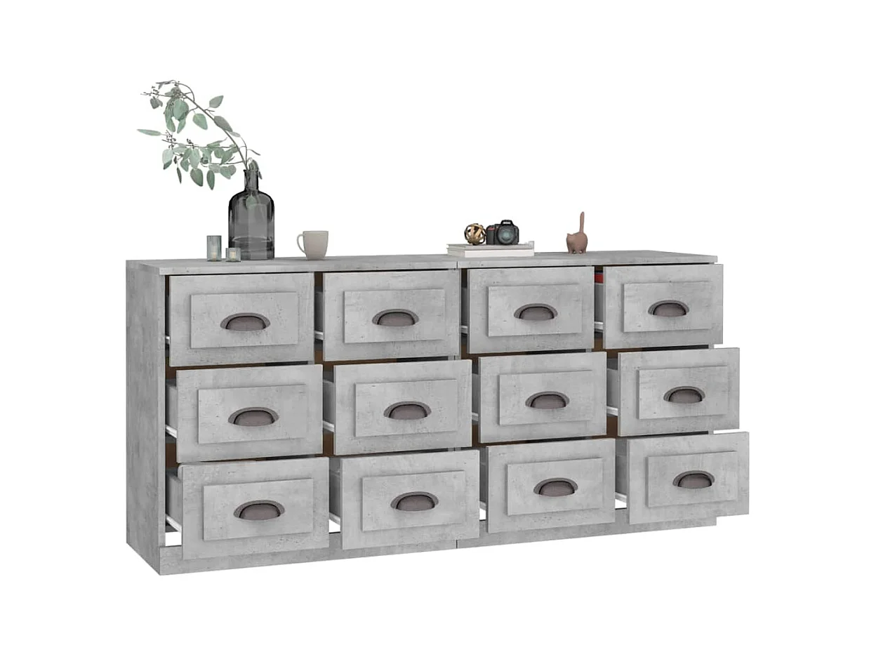 Buffets 2 pcs gris béton bois d'ingénierie