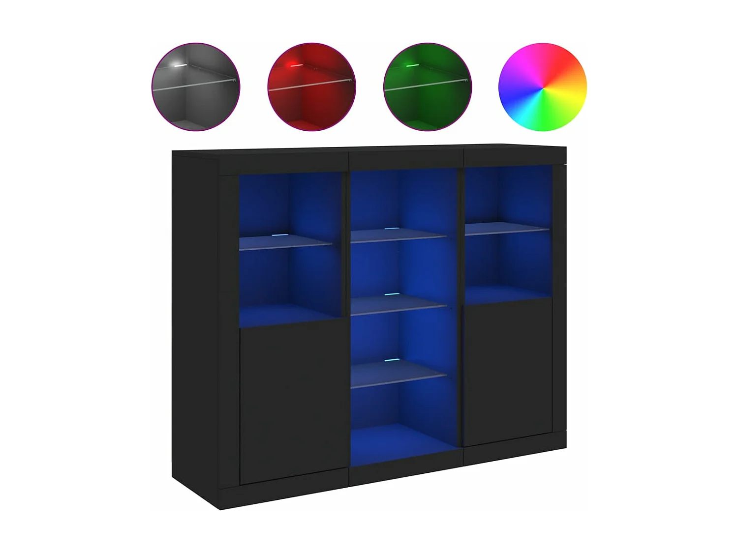 Buffets avec lumières LED 3 pcs noir bois d'ingénierie