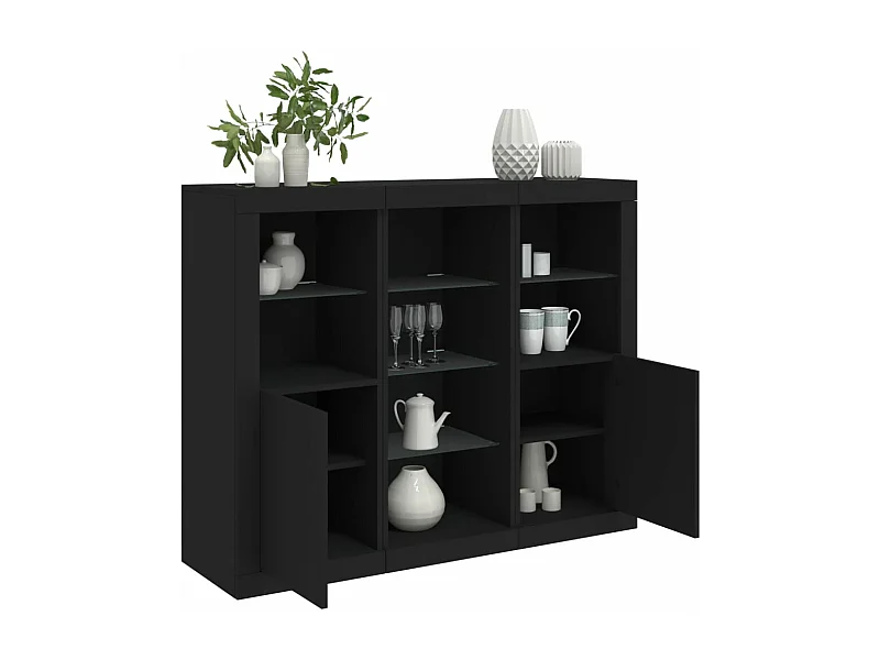 Buffets avec lumières LED 3 pcs noir bois d'ingénierie