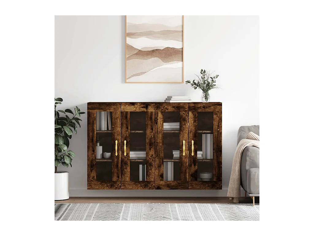 Armoires murales 2 pcs chêne fumé bois d'ingénierie