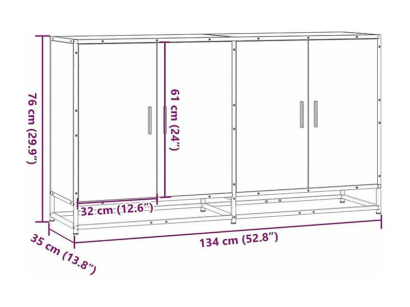 Buffet sonoma gris 134x35x76 bois d'ingénierie
