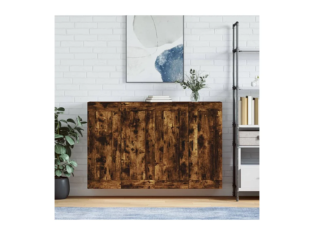 Armoires murales 2 pcs chêne fumé bois d'ingénierie