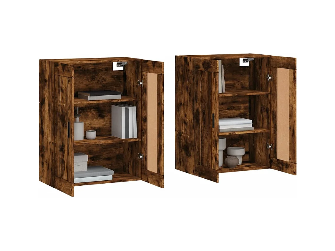 Armoires murales 2 pcs chêne fumé bois d'ingénierie