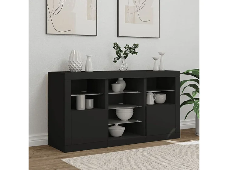 Buffet avec lumières LED noir 123x37x67