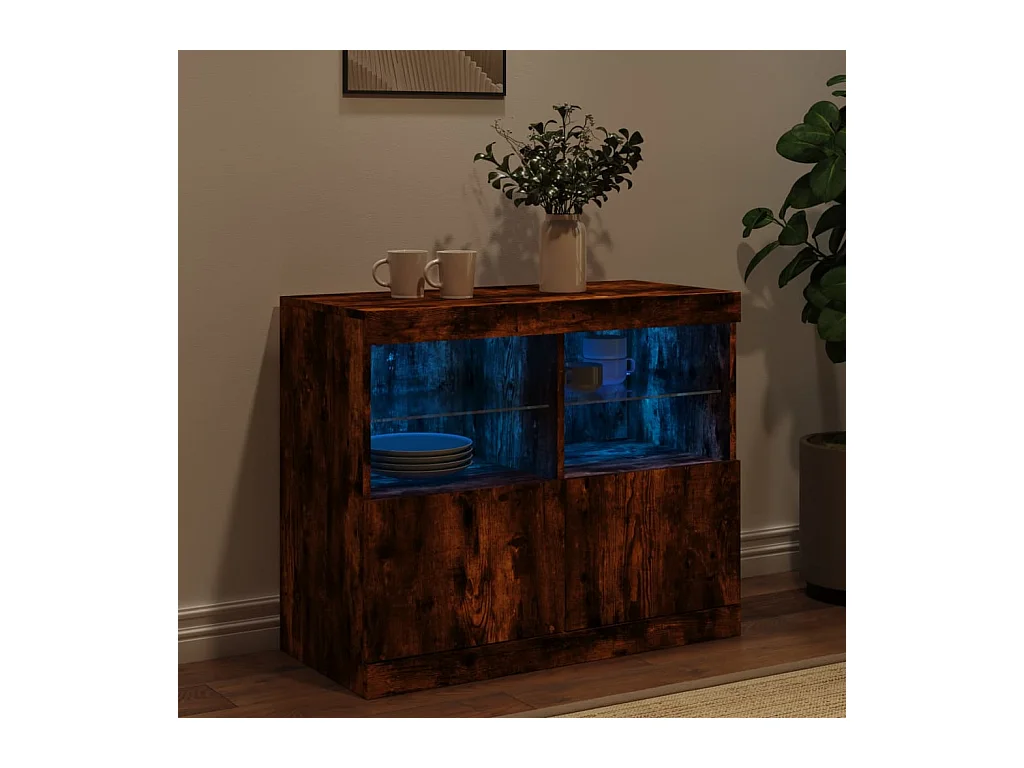 Buffet avec lumières LED chêne fumé 81x37x67