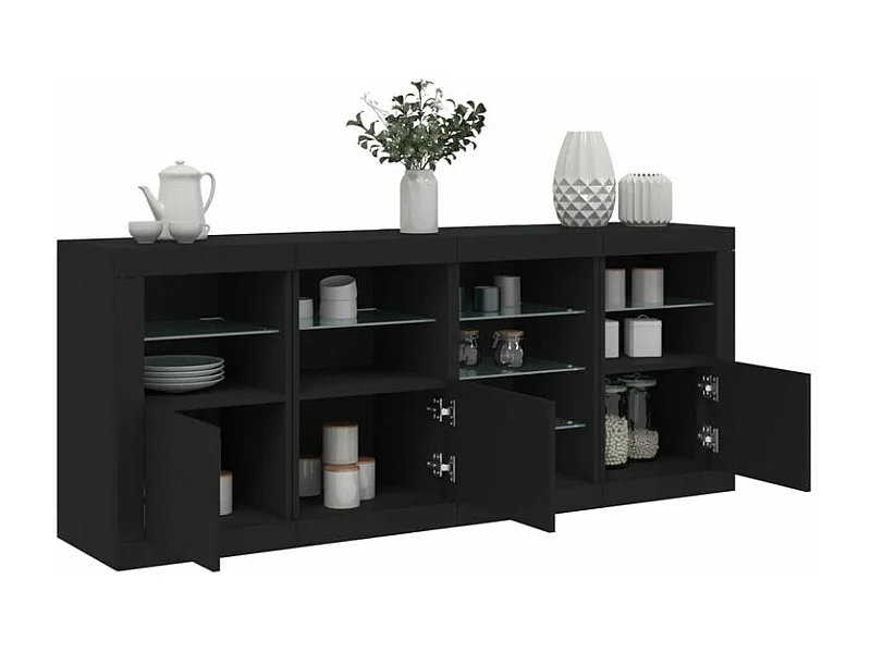 Buffet avec lumières LED noir 164x37x67
