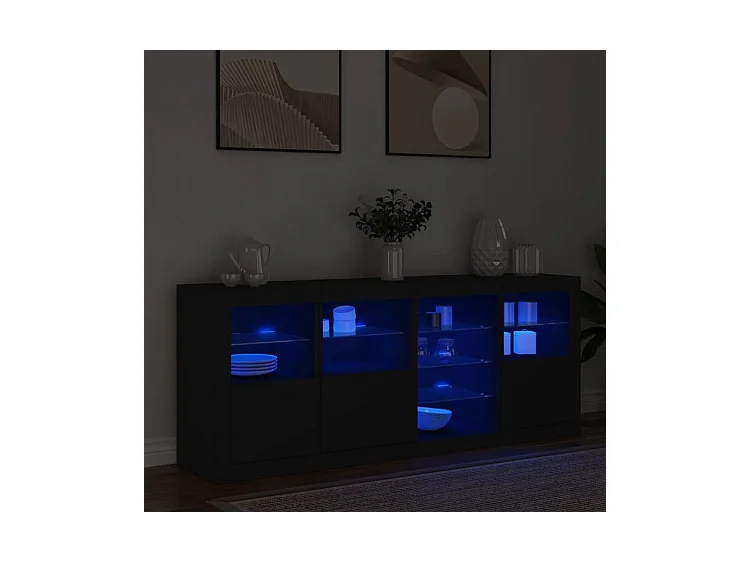Buffet avec lumières LED noir 164x37x67