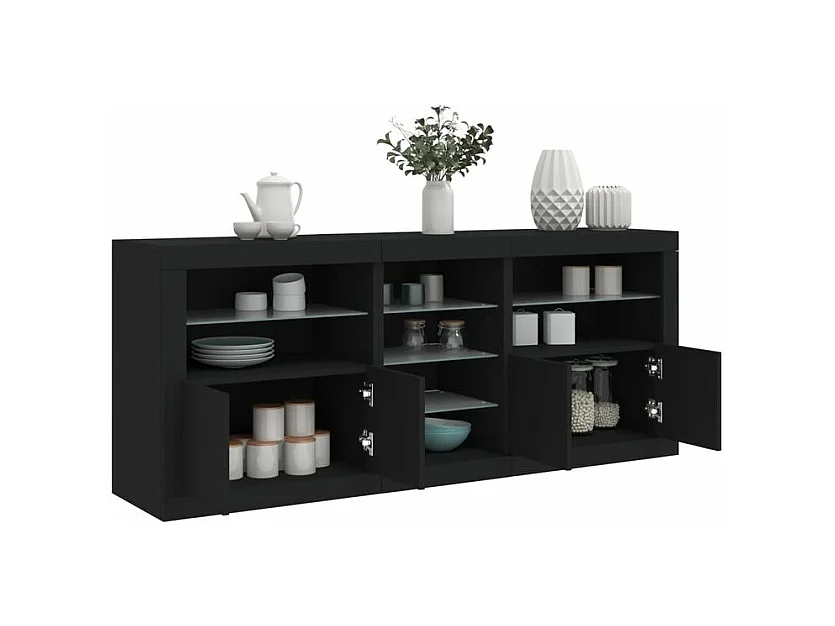 Buffet avec lumières LED noir 162x37x67