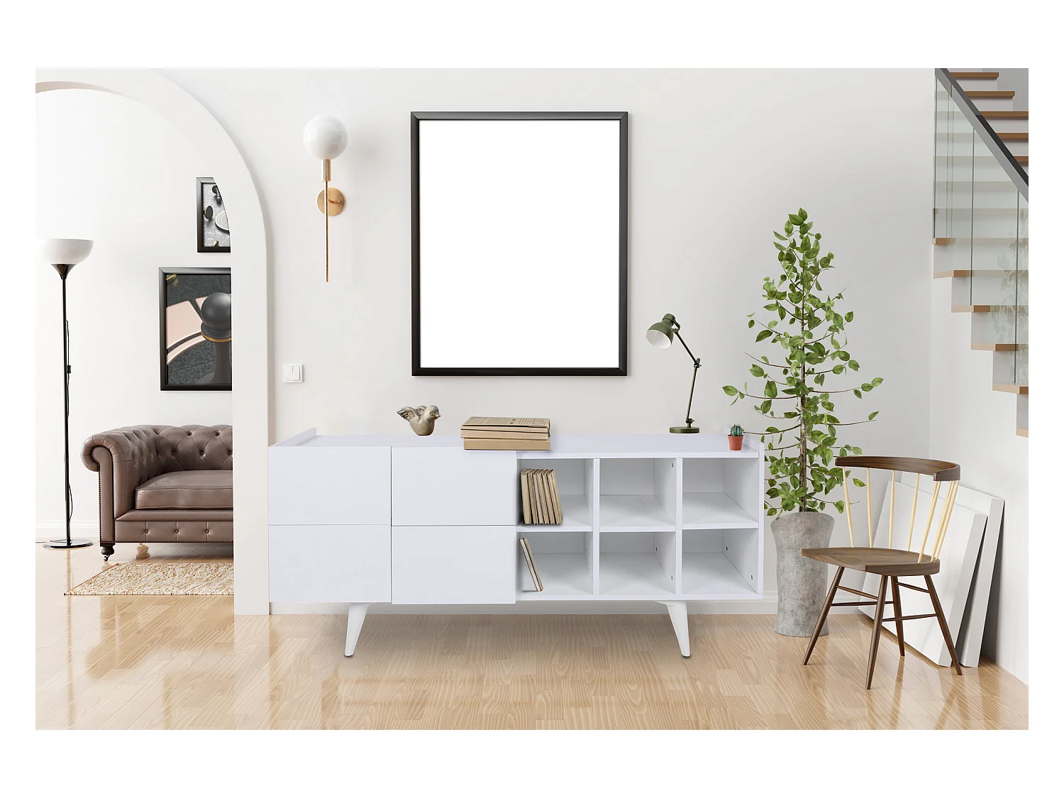 Buffet bllanc 4 portes 6 niches Tika 150cm