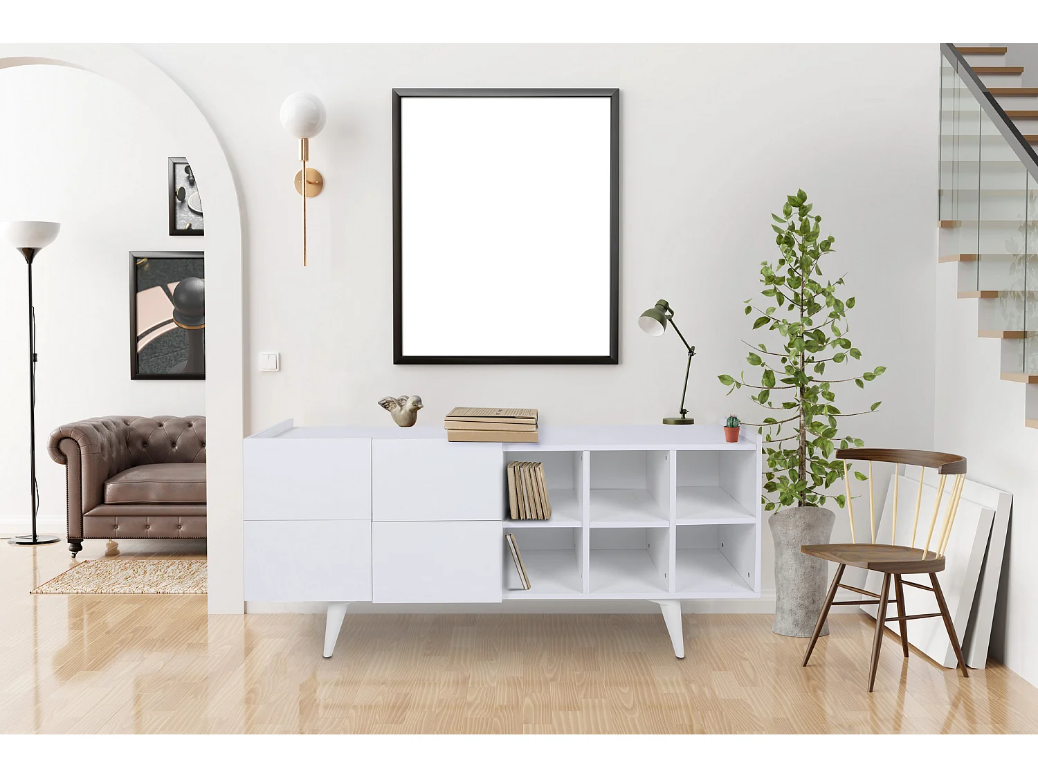 Aparador – 150cm x 42cm x 71cm – Branco – Painel de partículas com revestimento a melamina