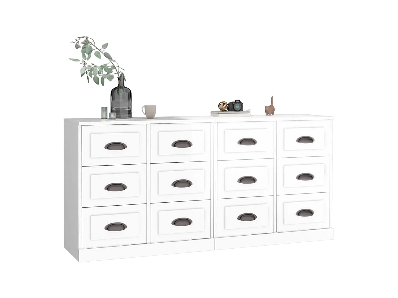 Buffets 2 pcs blanc brillant bois d'ingénierie