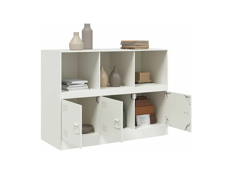 Meuble de rangement 3 portes 3 niches en acier Lazard 99cm - Style Industriel-Couleur Blanc