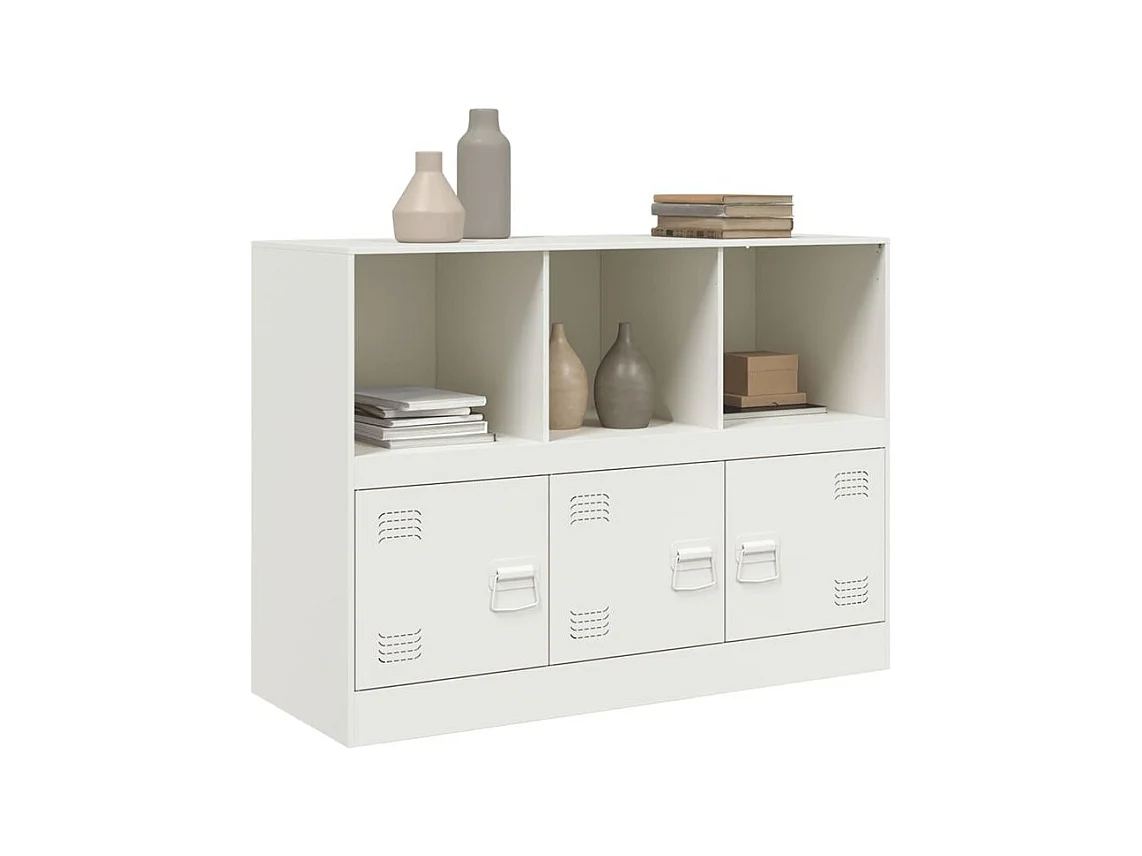 Meuble de rangement 3 portes 3 niches en acier Lazard 99cm - Style Industriel-Couleur Blanc