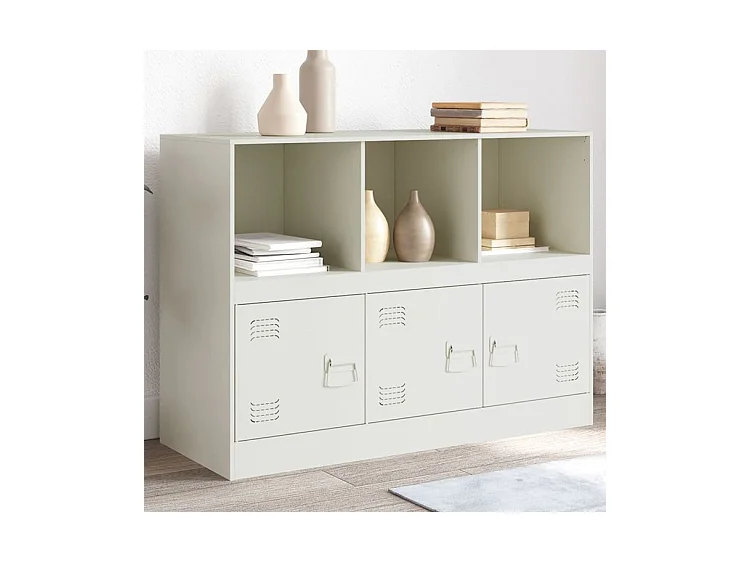 Meuble de rangement 3 portes 3 niches en acier Lazard 99cm - Style Industriel-Couleur Blanc