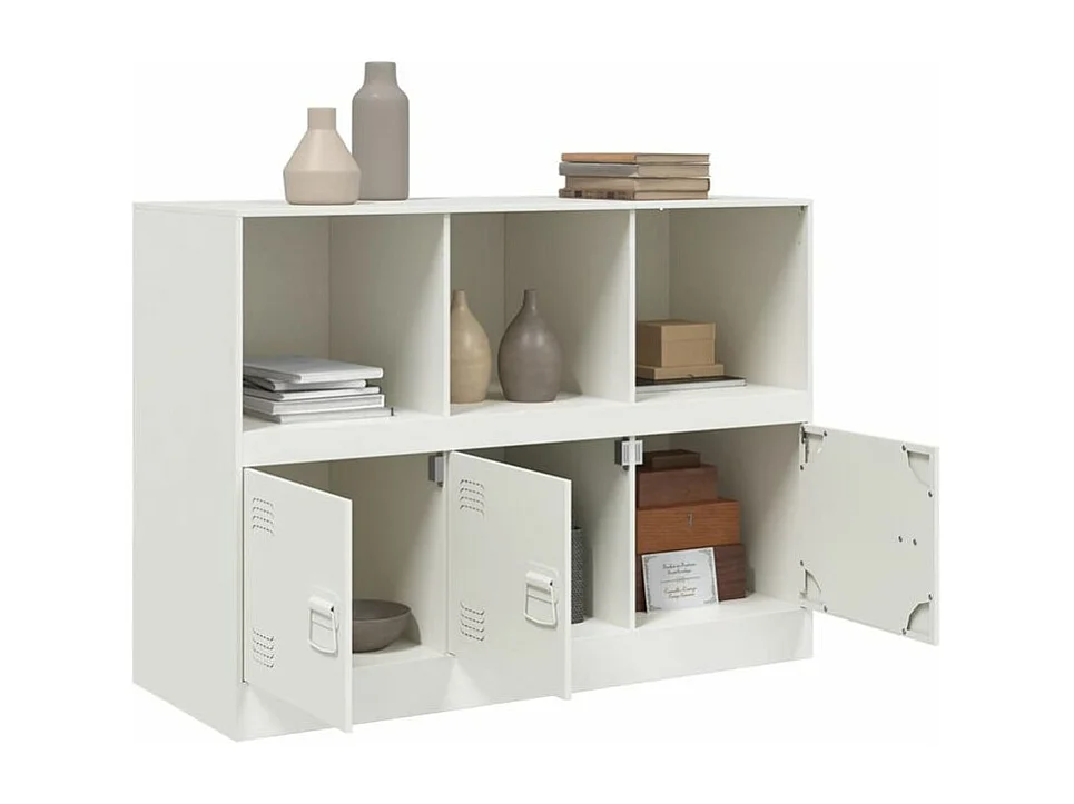 Meuble de rangement 3 portes 3 niches en acier Lazard 99cm - Style Industriel-Couleur Blanc