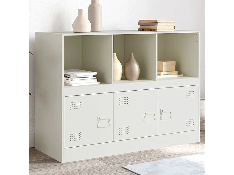 Meuble de rangement 3 portes 3 niches en acier Lazard 99cm - Style Industriel-Couleur Blanc
