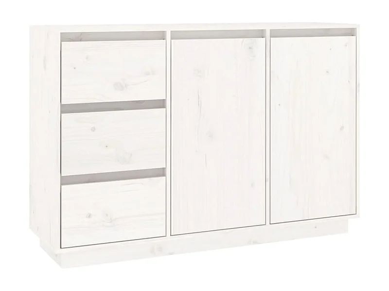 Petit buffet 2 portes 3 tiroirs en bois massif de pin Romane – Style classique et fonctionnel-Couleur Blanc