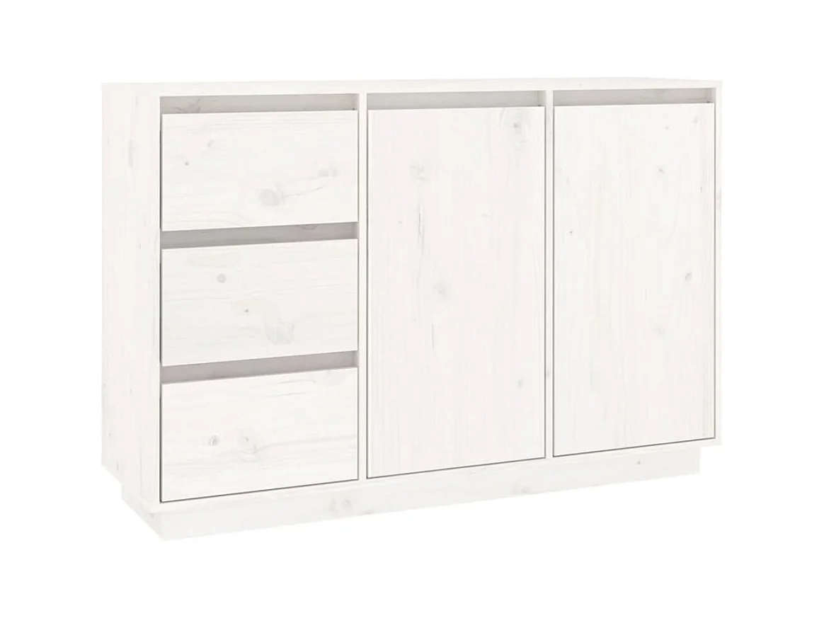 Petit buffet 2 portes 3 tiroirs en bois massif de pin Romane – Style classique et fonctionnel-Couleur Blanc