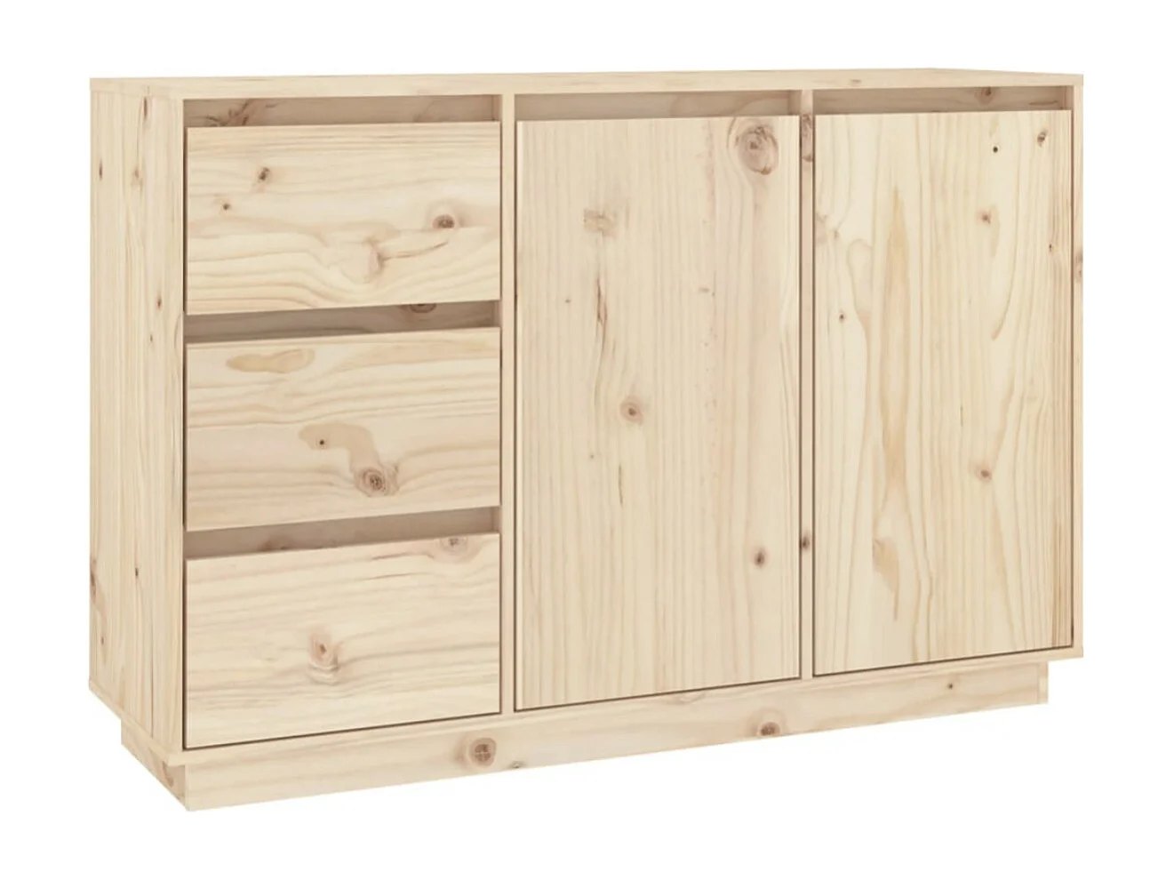 Petit buffet 2 portes 3 tiroirs en bois massif de pin Romane – Style classique et fonctionnel-Couleur Blanc