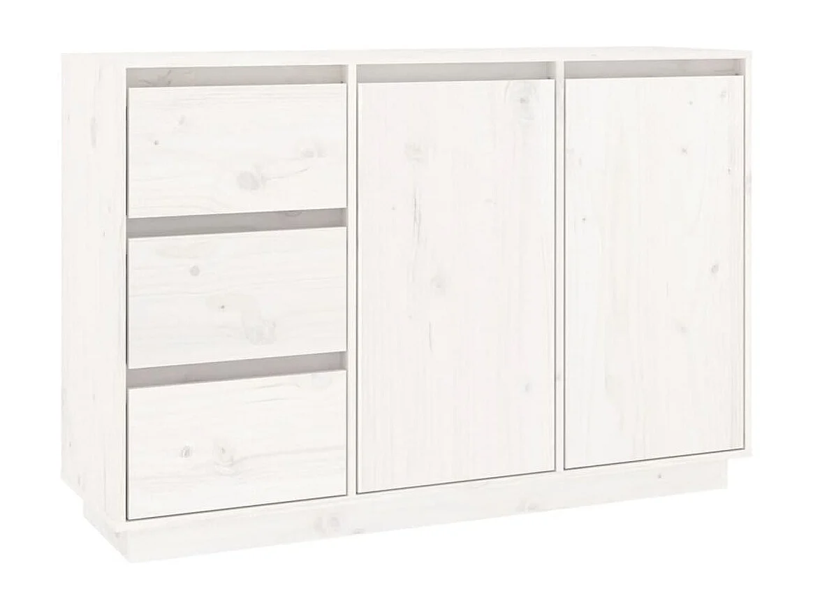 Petit buffet 2 portes 3 tiroirs en bois massif de pin Romane – Style classique et fonctionnel-Couleur Blanc