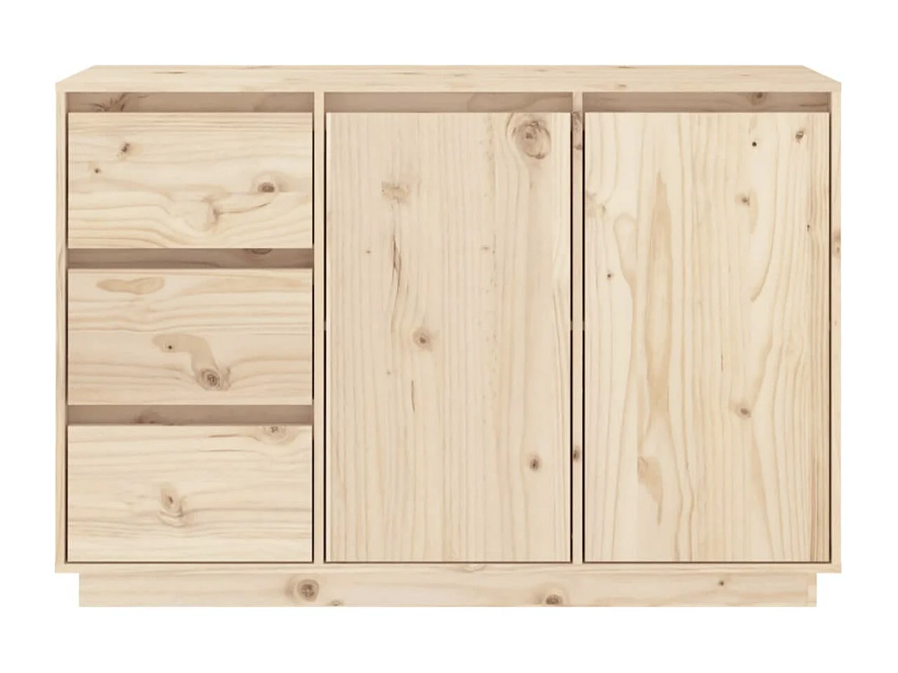 Petit buffet 2 portes 3 tiroirs en bois massif de pin Romane – Style classique et fonctionnel-Couleur Blanc