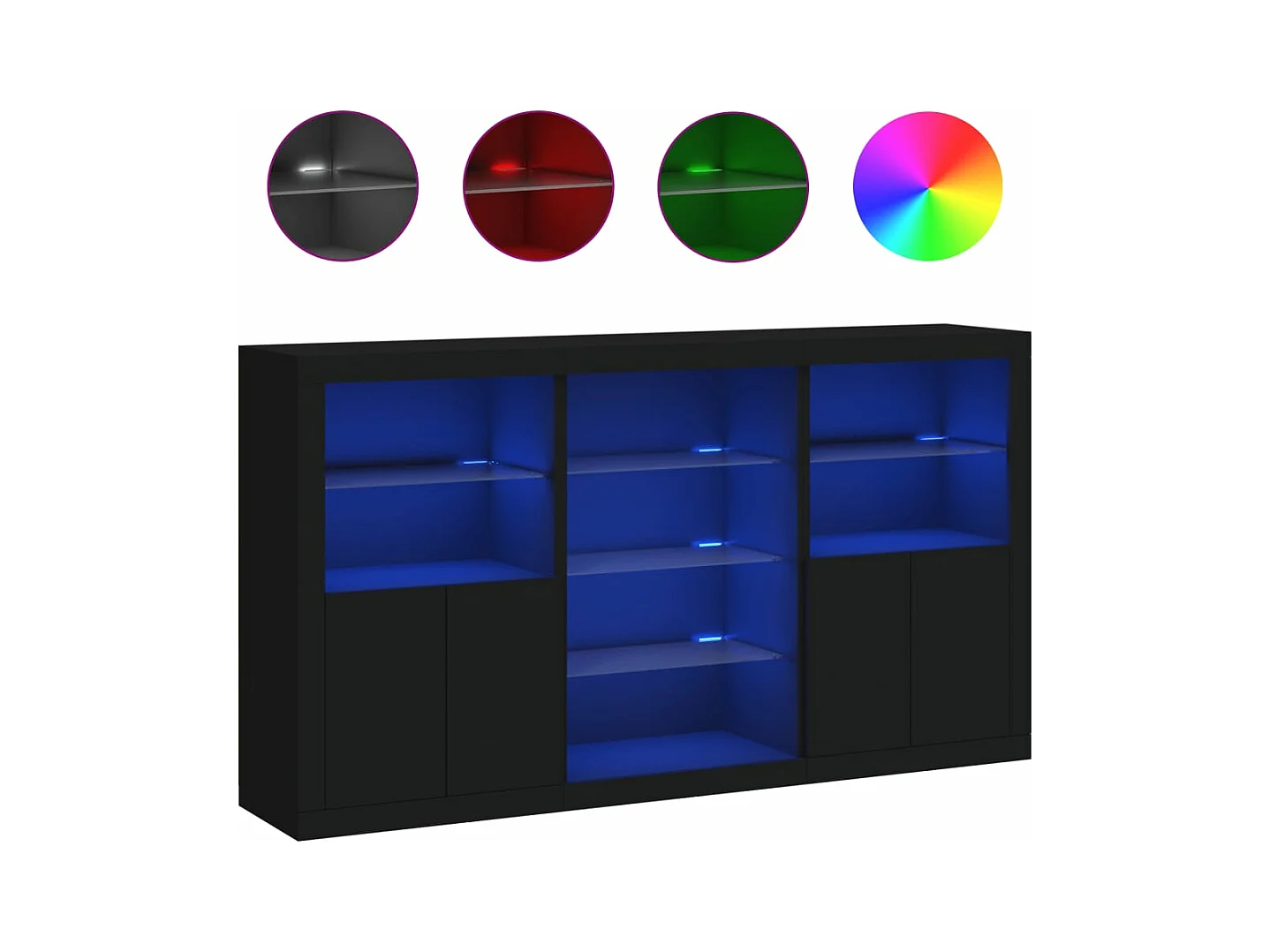 Buffet avec lumières LED noir 181,5x37x100