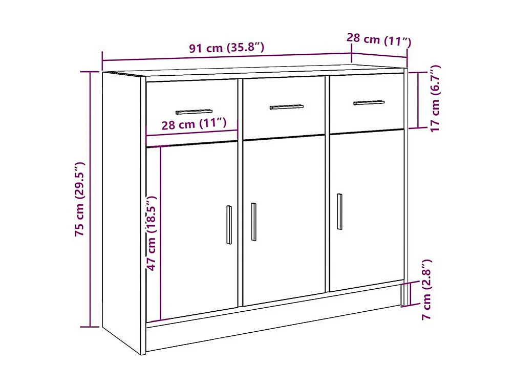 Buffet vieux bois 91x28x75 bois d'ingénierie
