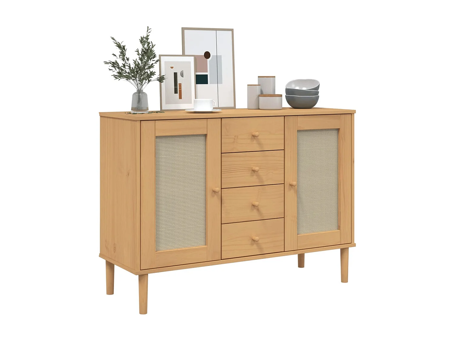 Buffet SENJA aspect rotin marron 112x40x80 bois massif de pin