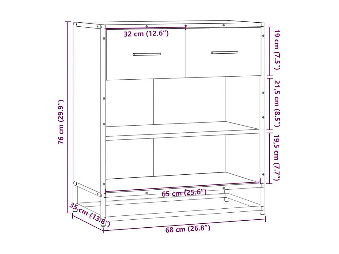 Buffet chêne marron 68x35x76 bois d'ingénierie