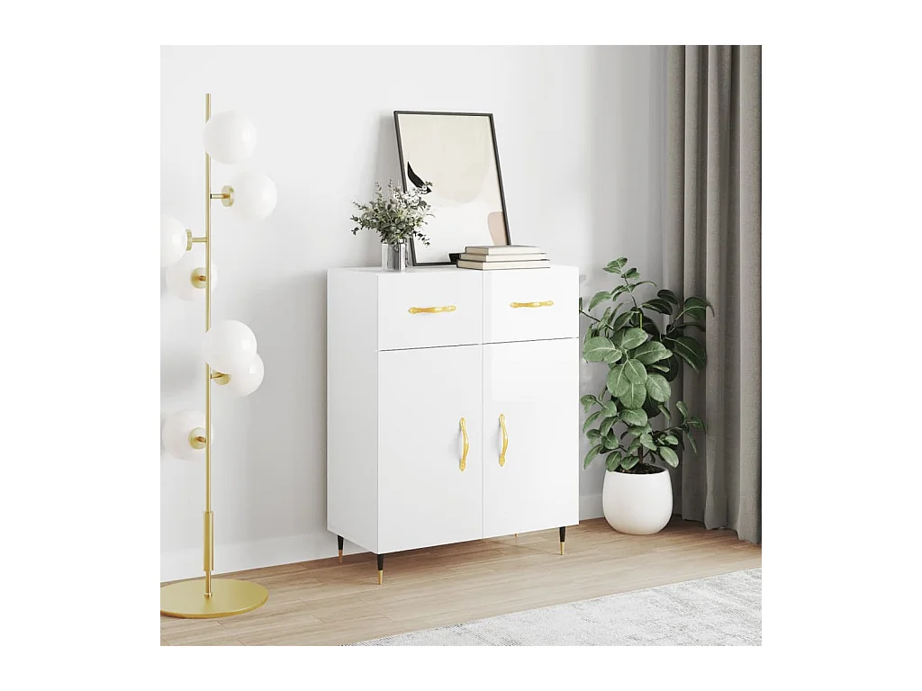 Buffet Blanc brillant 69,5x34x90 Bois d'ingénierie