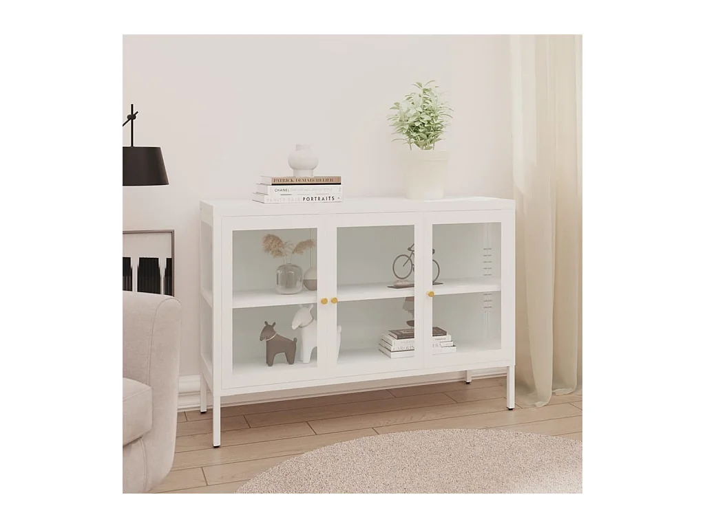 Buffet Verla 105cm – Acier et verre trempé-Couleur Blanc