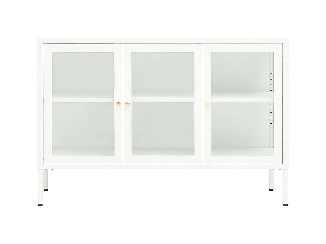 Buffet Verla 105cm – Acier et verre trempé-Couleur Blanc