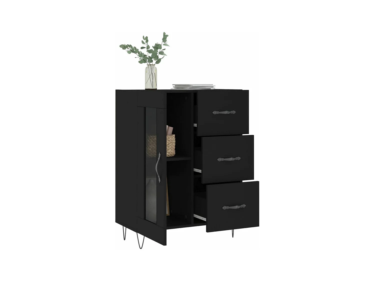 Buffet noir 69,5x34x90 bois d'ingénierie