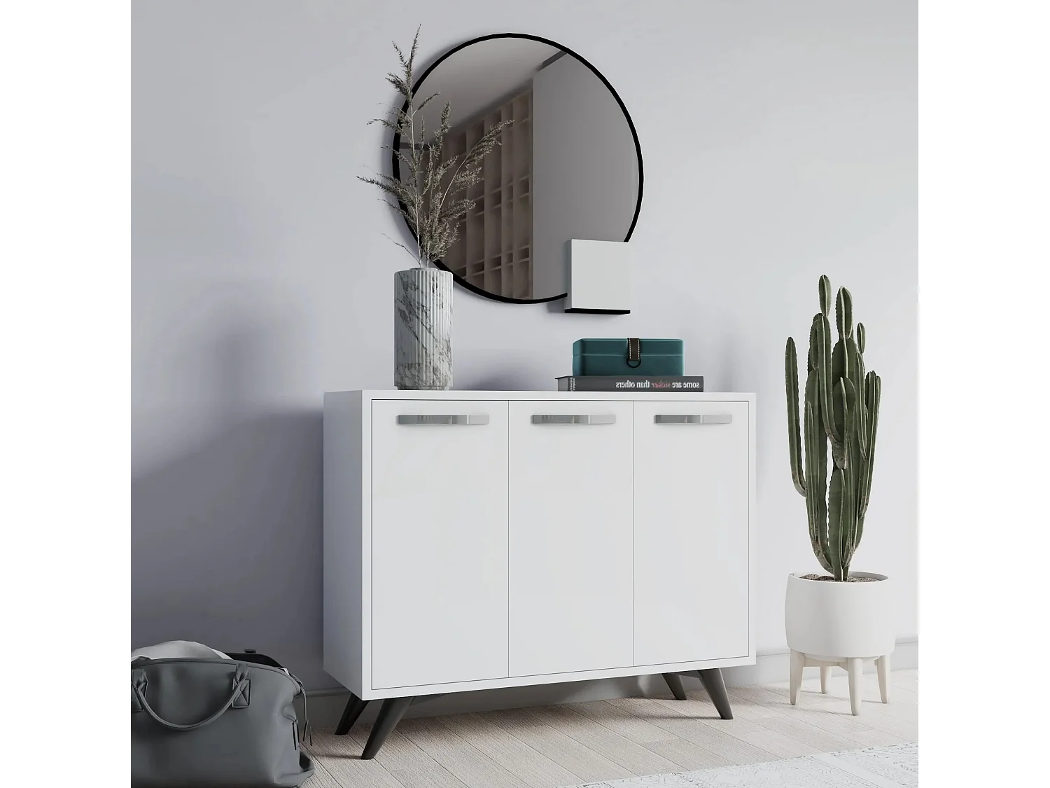 Petit buffet moderne blanc 3 portes Fabio 100cm