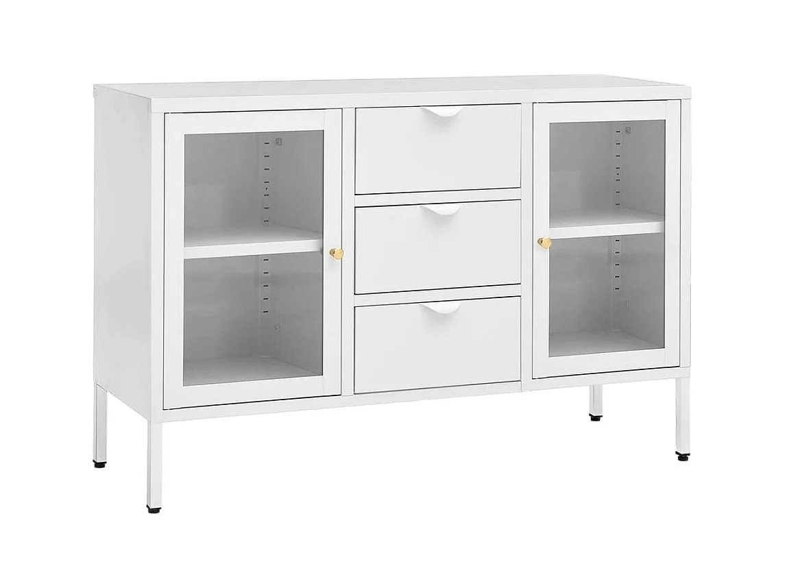 Buffet Lapona 105cm – Acier et verre trempé-Couleur Blanc