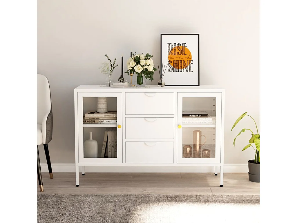 Buffet Lapona 105cm – Acier et verre trempé-Couleur Blanc