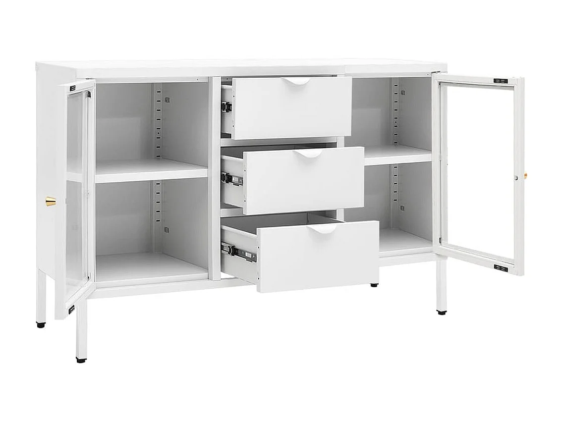 Buffet Lapona 105cm – Acier et verre trempé-Couleur Blanc