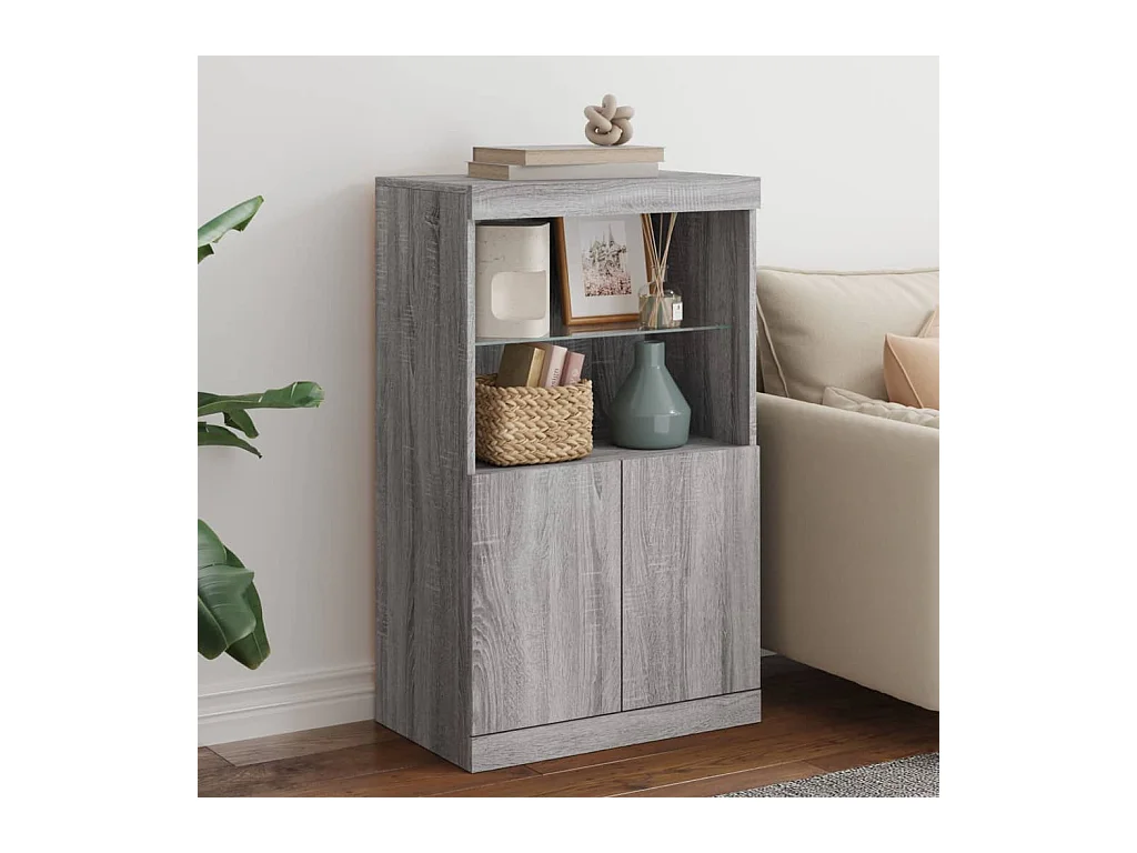 Petit meuble 2 portes et niches éclairage LED - Collection Arizona-Couleur Chêne gris