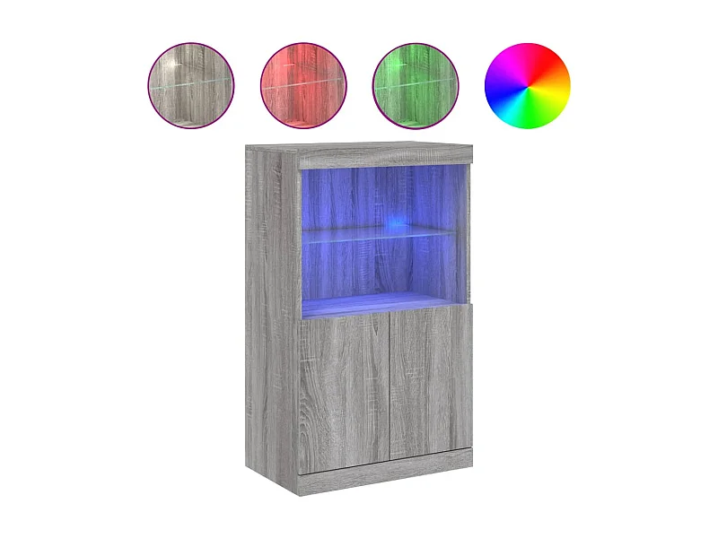 Petit meuble 2 portes et niches éclairage LED - Collection Arizona-Couleur Chêne gris