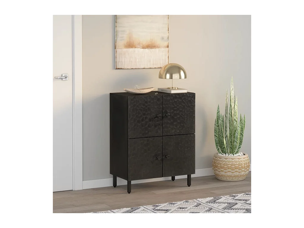 Armoire latérale noir 60x33x75 bois massif de manguier