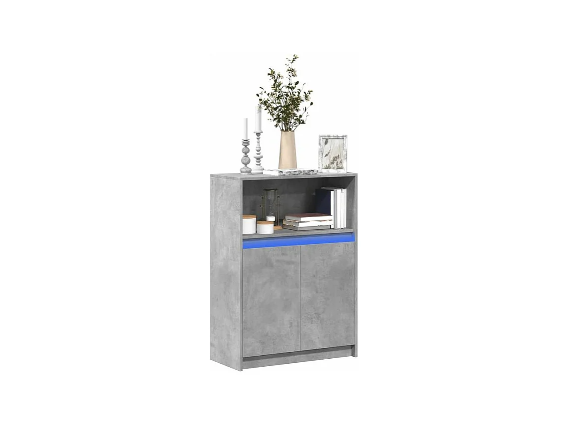 Buffet avec LED gris béton 72x34x100 bois d'ingénierie