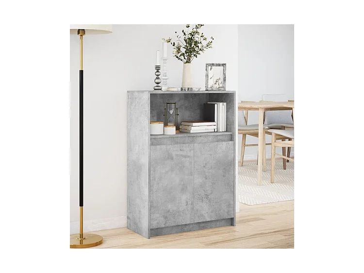 Buffet avec LED gris béton 72x34x100 bois d'ingénierie